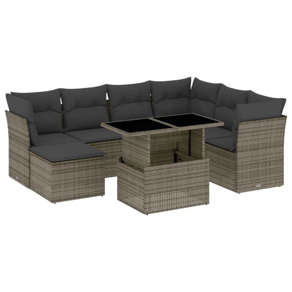 Set Divano da Giardino 8 pz con Cuscini Grigio in Polyrattan | homemem39