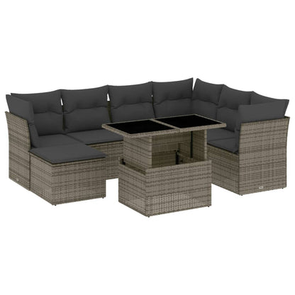 Set Divano da Giardino 8 pz con Cuscini Grigio in Polyrattan | homemem39