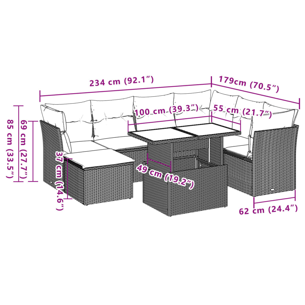 Set Divano da Giardino 8 pz con Cuscini Grigio in Polyrattan | homemem39
