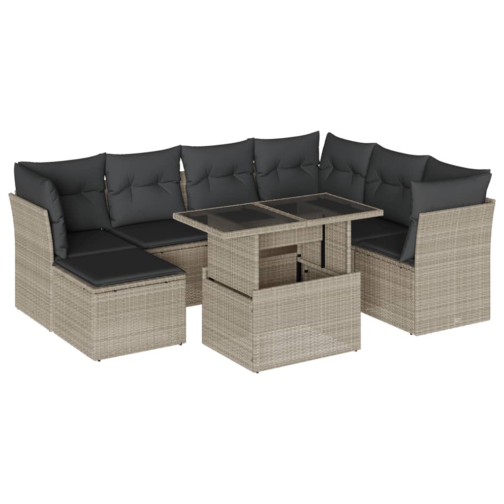 Set Divano da Giardino 8pz con Cuscini Grigio Chiaro Polyrattan | homemem39