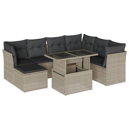 Set Divano da Giardino 8pz con Cuscini Grigio Chiaro Polyrattan - homemem39