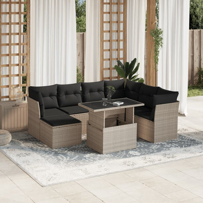Set Divano da Giardino 8pz con Cuscini Grigio Chiaro Polyrattan | homemem39