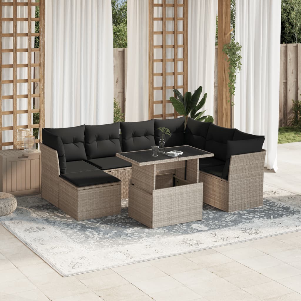 Set Divano da Giardino 8pz con Cuscini Grigio Chiaro Polyrattan - homemem39