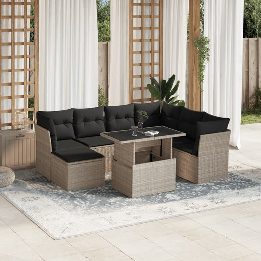 Set Divano da Giardino 8pz con Cuscini Grigio Chiaro Polyrattan - homemem39