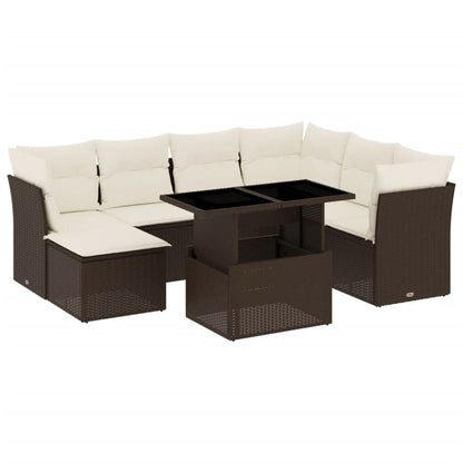 Set Divani da Giardino 8 pz con Cuscini Marrone in Polyrattan