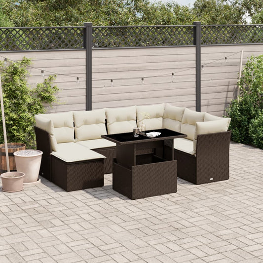 Set Divani da Giardino 8 pz con Cuscini Marrone in Polyrattan - homemem39