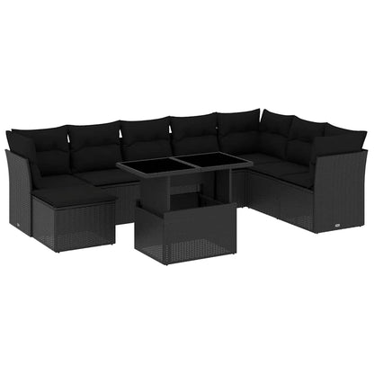Set Divani da Giardino 9 pz con Cuscini Nero in Polyrattan - homemem39