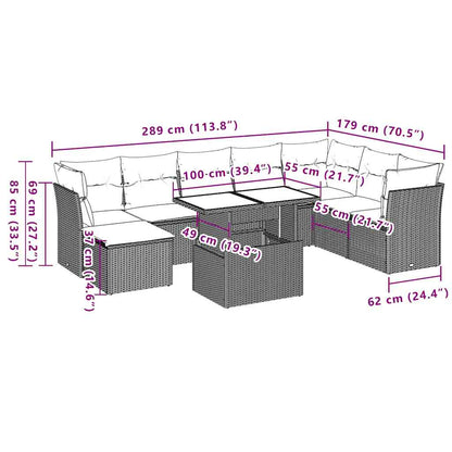 Set Divani da Giardino 9 pz con Cuscini Nero in Polyrattan | homemem39