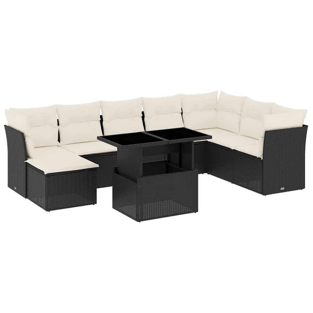Set Divani da Giardino 9 pz con Cuscini Nero in Polyrattan - homemem39
