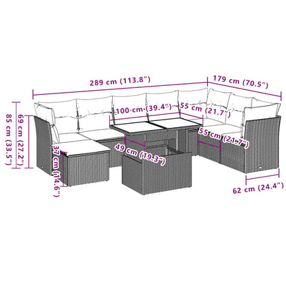 Set Divani da Giardino 9 pz con Cuscini Nero in Polyrattan | homemem39