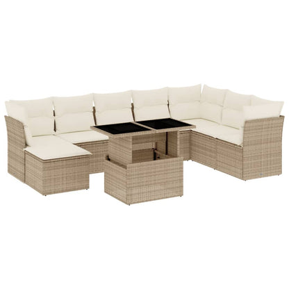 Set Divano da Giardino 9 pz con Cuscini Beige in Polyrattan - homemem39