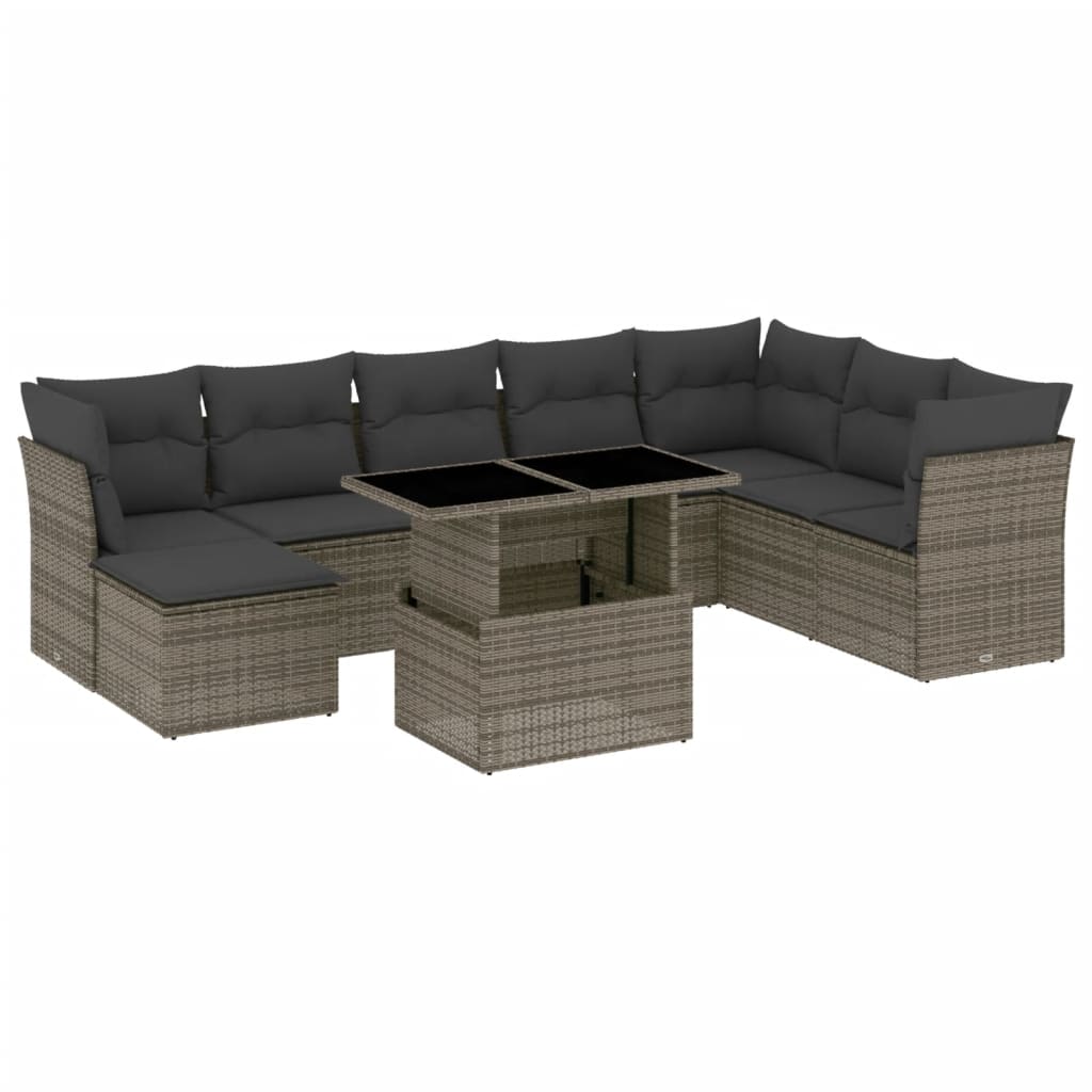 Set Divano da Giardino 9 pz con Cuscini Grigio in Polyrattan - homemem39