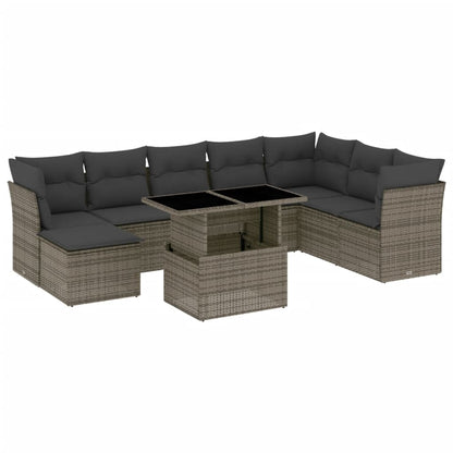 Set Divano da Giardino 9 pz con Cuscini Grigio in Polyrattan - homemem39