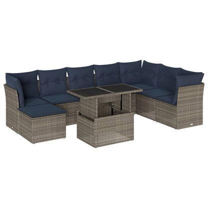 Set Divani da Giardino 9 pz con Cuscini Grigio in Polyrattan | homemem39