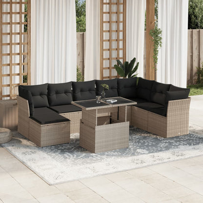 Set Divano da Giardino 9pz con Cuscini Grigio Chiaro Polyrattan - homemem39