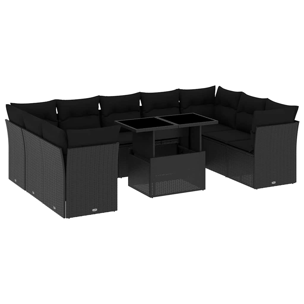 Set Divani da Giardino 10pz con Cuscini in Polyrattan Nero - homemem39
