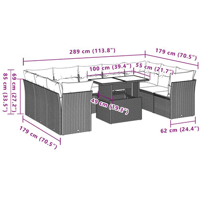 Set Divani da Giardino 10pz con Cuscini in Polyrattan Nero | homemem39