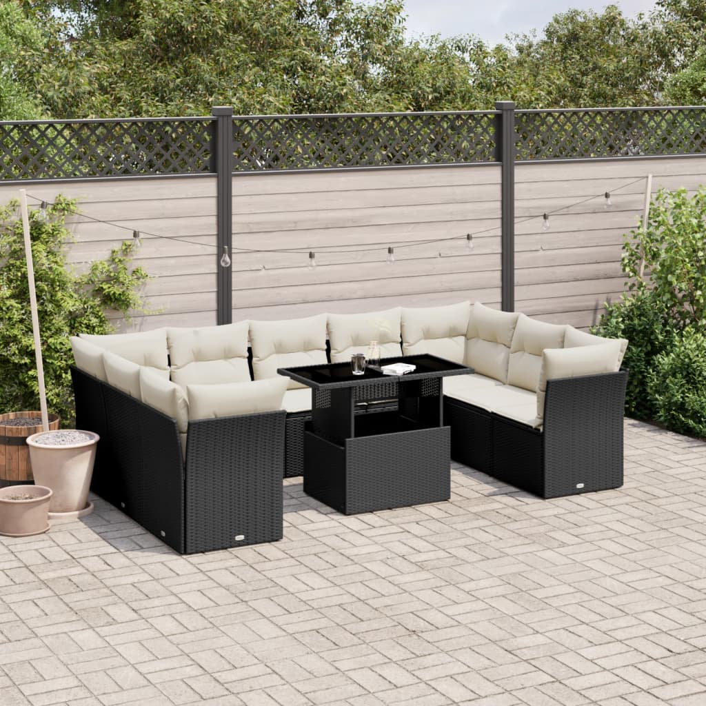 Set Divani da Giardino 10pz con Cuscini in Polyrattan Nero - homemem39