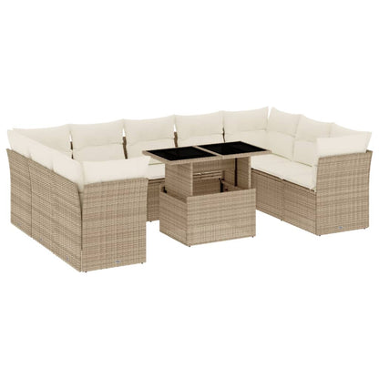 Set Divano da Giardino 10 pz con Cuscini Beige in Polyrattan - homemem39