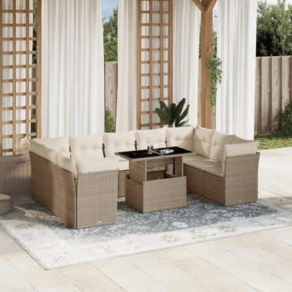 Set Divano da Giardino 10 pz con Cuscini Beige in Polyrattan - homemem39