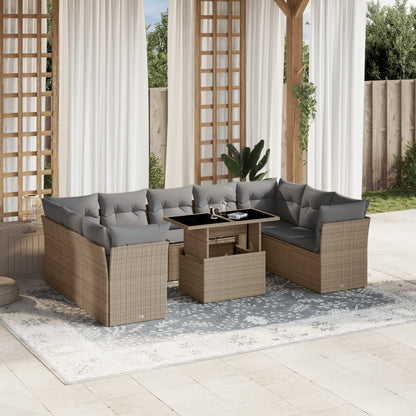 Set Divano da Giardino 10 pz con Cuscini Beige in Polyrattan - homemem39