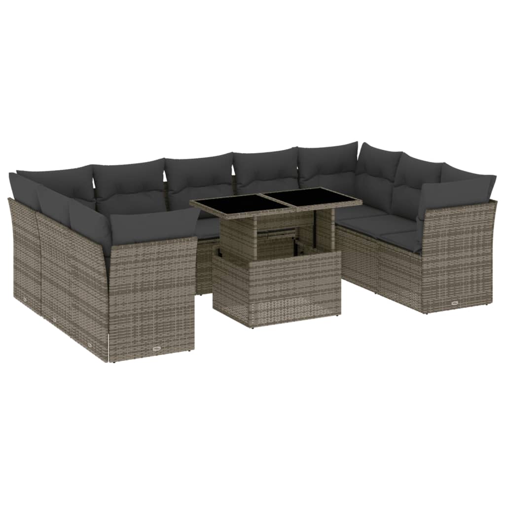 Set Divano da Giardino 10 pz con Cuscini Grigio in Polyrattan - homemem39