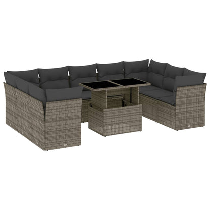 Set Divano da Giardino 10 pz con Cuscini Grigio in Polyrattan - homemem39