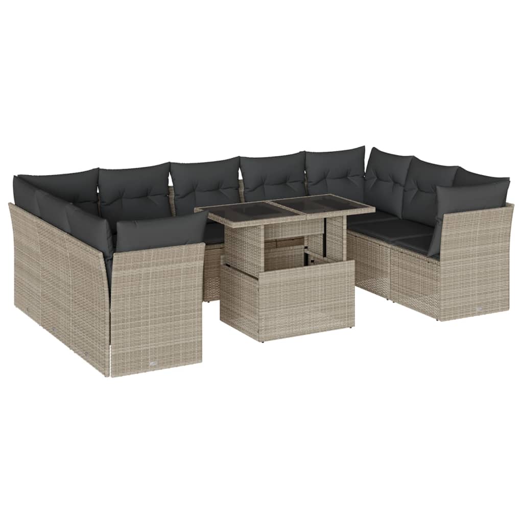 Set Divano Giardino 10 pz con Cuscini Grigio Chiaro Polyrattan - homemem39