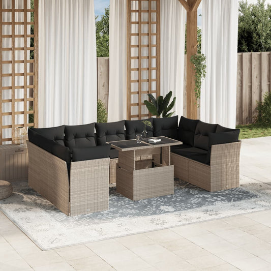 Set Divano Giardino 10 pz con Cuscini Grigio Chiaro Polyrattan - homemem39