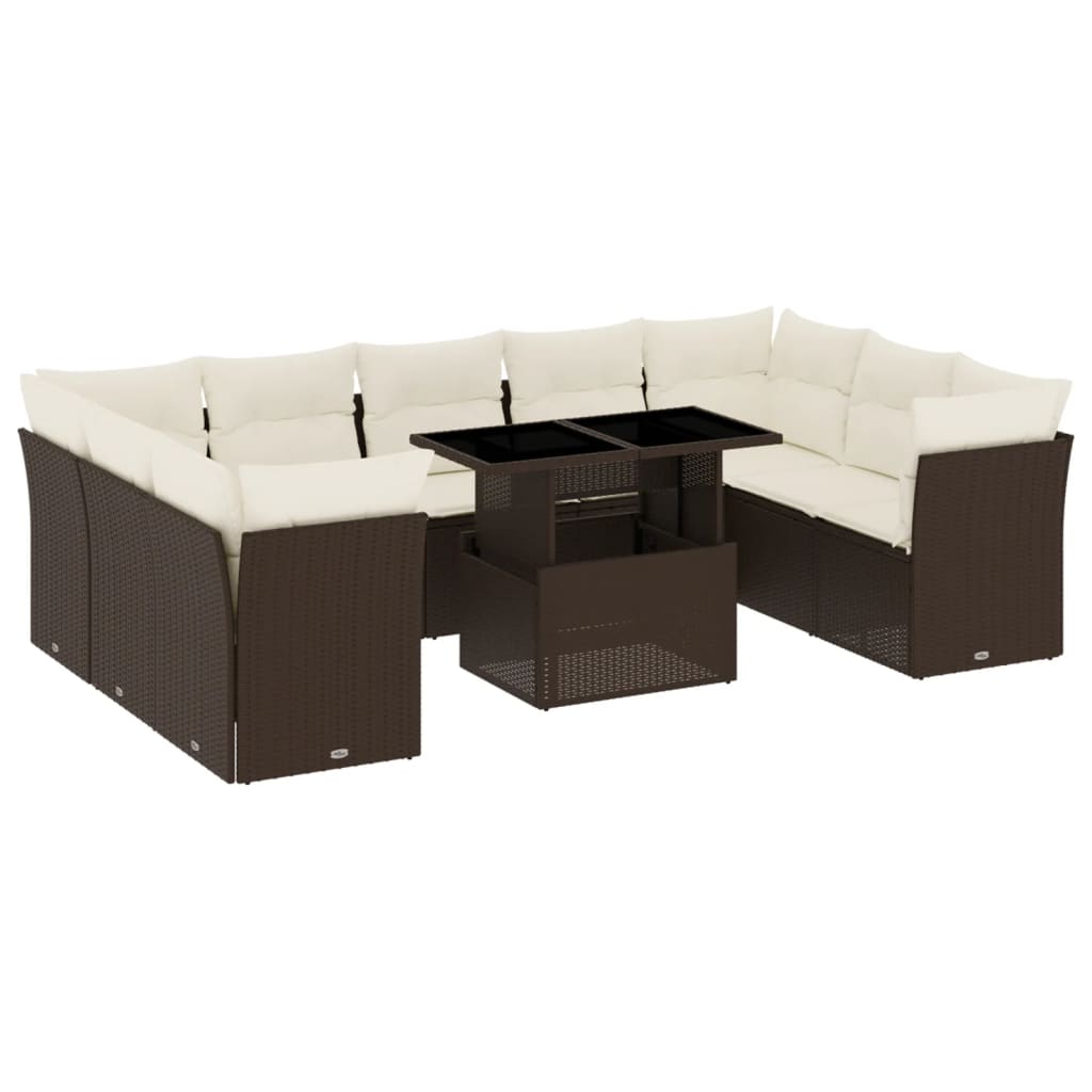 Set Divani da Giardino 10pz con Cuscini in Polyrattan Marrone - homemem39