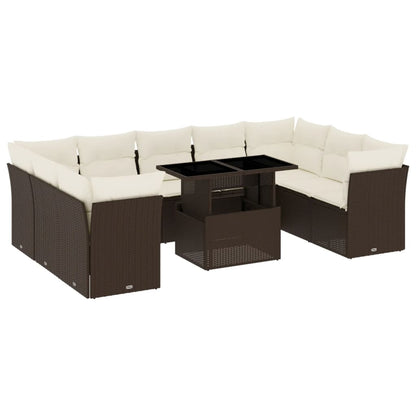 Set Divani da Giardino 10pz con Cuscini in Polyrattan Marrone - homemem39