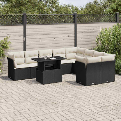 Set Divani da Giardino 10pz con Cuscini in Polyrattan Nero - homemem39