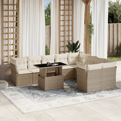 10 pc Garden Sofa Set with Beige Polyrattan Cushions