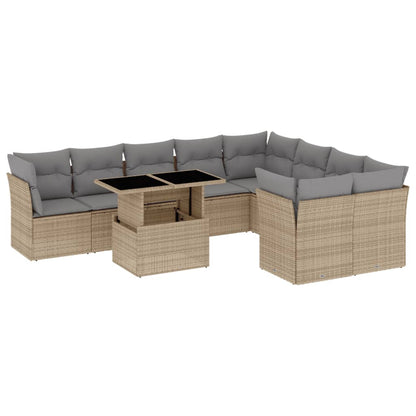 Set Divano da Giardino 10 pz con Cuscini Beige in Polyrattan