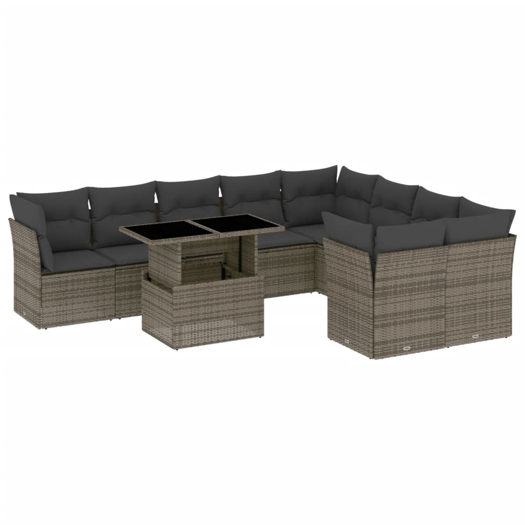 Set Divano da Giardino 10 pz con Cuscini Grigio in Polyrattan | homemem39