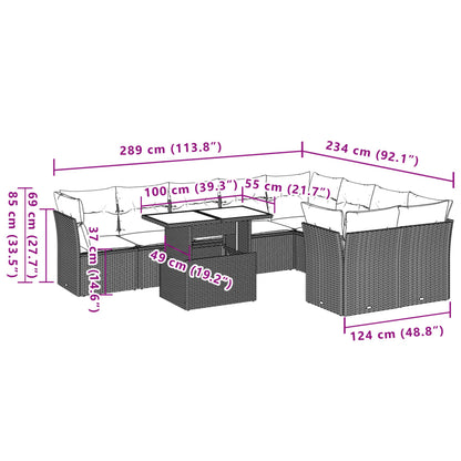 Set Divano da Giardino 10 pz con Cuscini Grigio in Polyrattan | homemem39