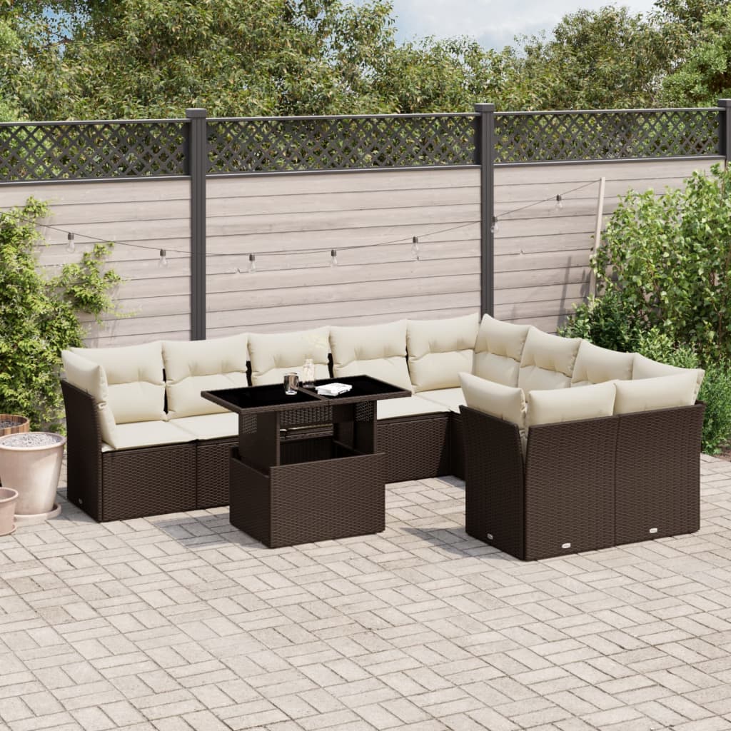 Set Divani da Giardino 10pz con Cuscini in Polyrattan Marrone - homemem39