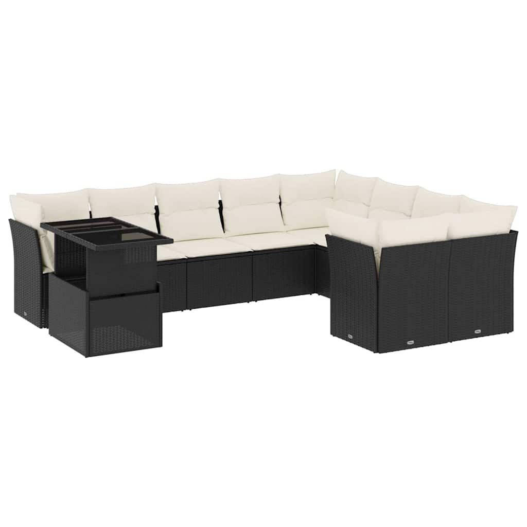 Set Divani da Giardino 10pz con Cuscini in Polyrattan Nero | homemem39