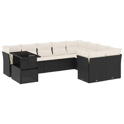 Set Divani da Giardino 10pz con Cuscini in Polyrattan Nero