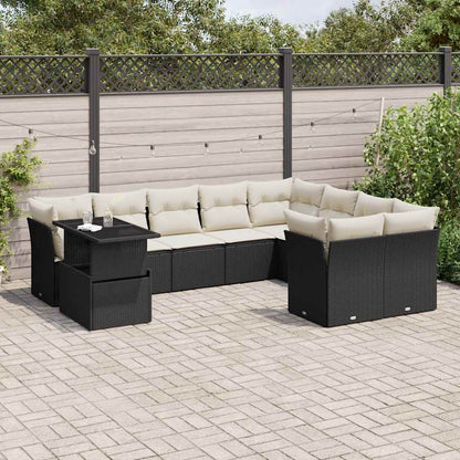 Set Divani da Giardino 10pz con Cuscini in Polyrattan Nero | homemem39