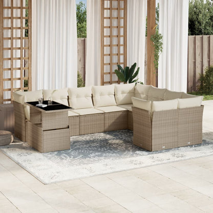 10 pc Garden Sofa Set with Beige Polyrattan Cushions