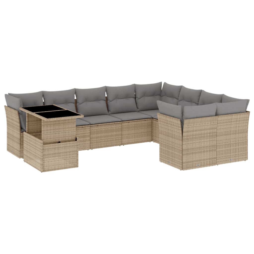 Set Divano da Giardino 10 pz con Cuscini Beige in Polyrattan - homemem39