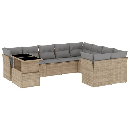 Set Divano da Giardino 10 pz con Cuscini Beige in Polyrattan - homemem39