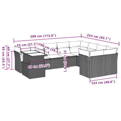 Set Divano da Giardino 10 pz con Cuscini Grigio in Polyrattan | homemem39
