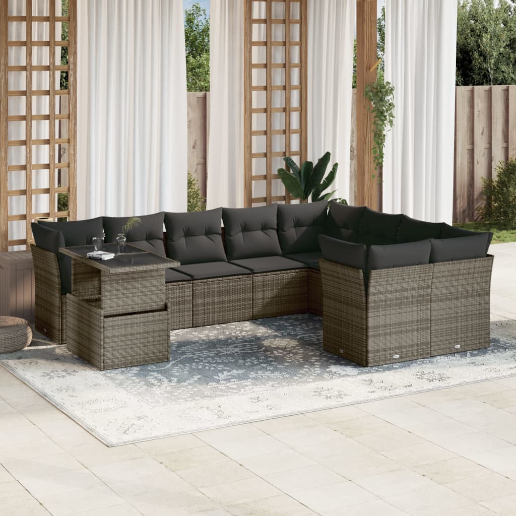 Set Divano da Giardino 10 pz con Cuscini Grigio in Polyrattan | homemem39