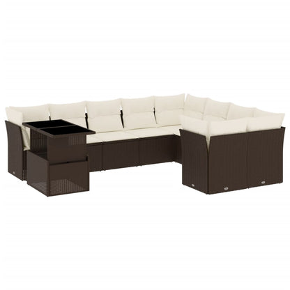 Set Divani da Giardino 10pz con Cuscini in Polyrattan Marrone - homemem39