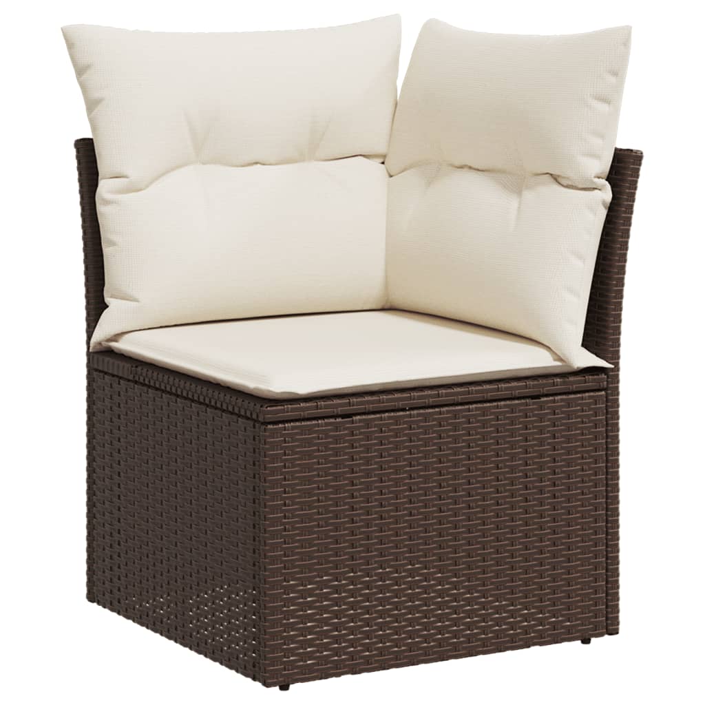 10pc Garden Sofa Set with Brown Polyrattan Cushions