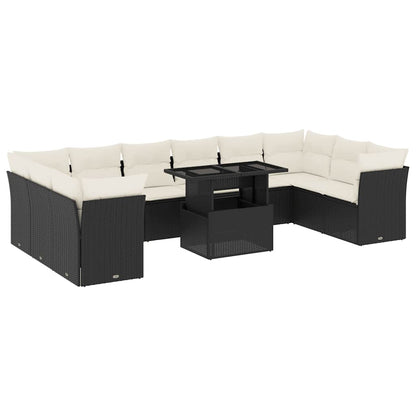 Set Divani da Giardino 11 pz con Cuscini in Polyrattan Nero - homemem39