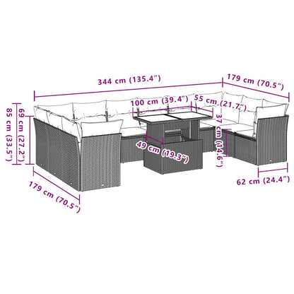 Set Divani da Giardino 11 pz con Cuscini in Polyrattan Nero