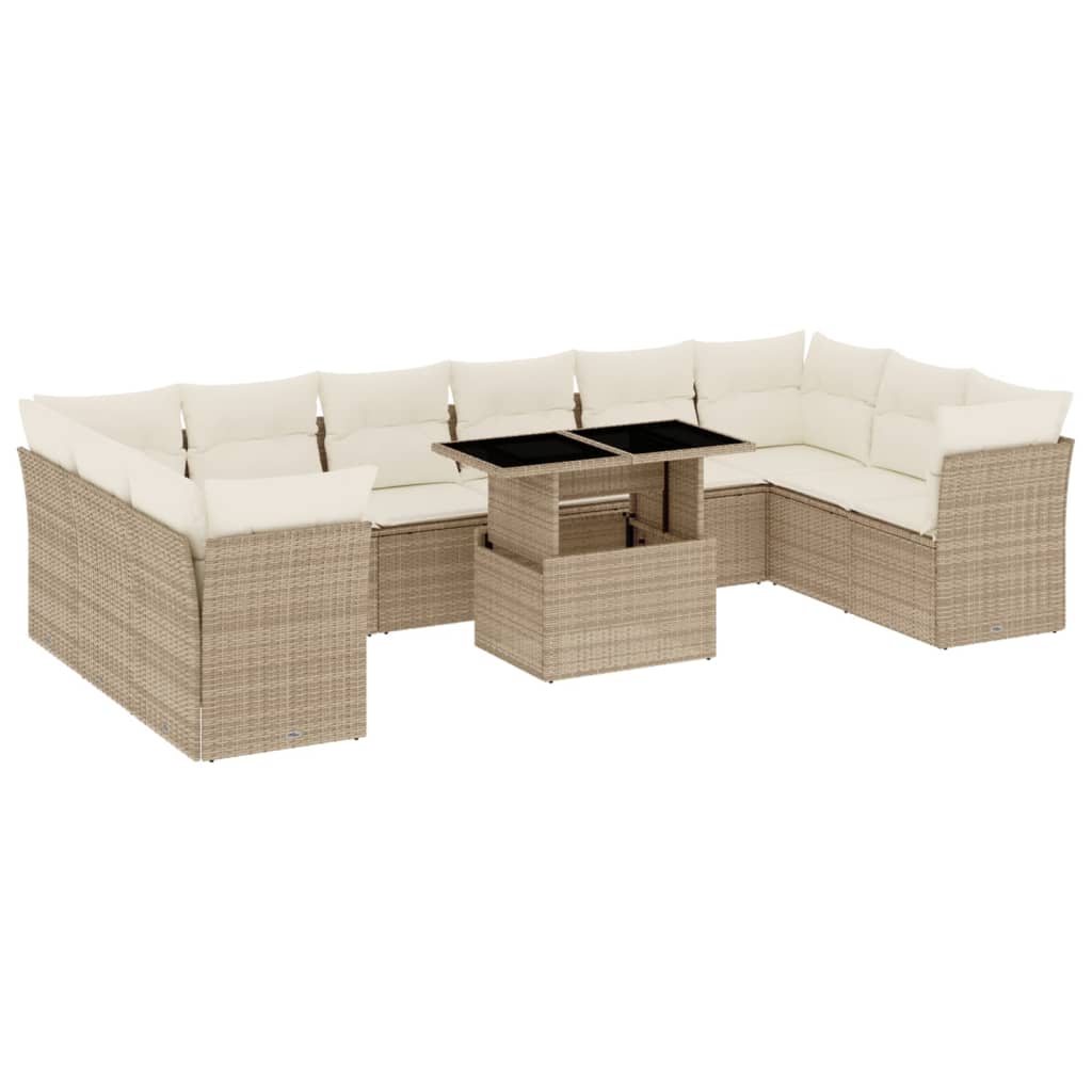 Set Divani da Giardino 11 pz con Cuscini Beige in Polyrattan - homemem39